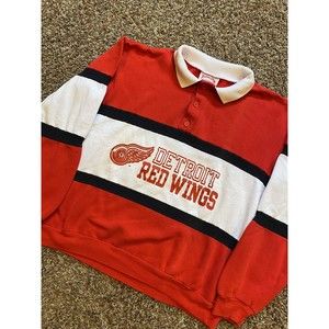 Vintage 90's Detroit Red Wings Rugby Style Shirt Size L